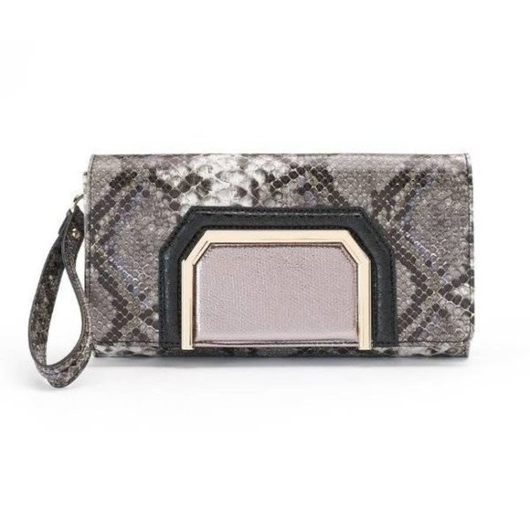 Snakeskin Clutch JLO Jennifer Lopez Fx Leather Purse Handbag Magnetic Pockets - Picture 1 of 4